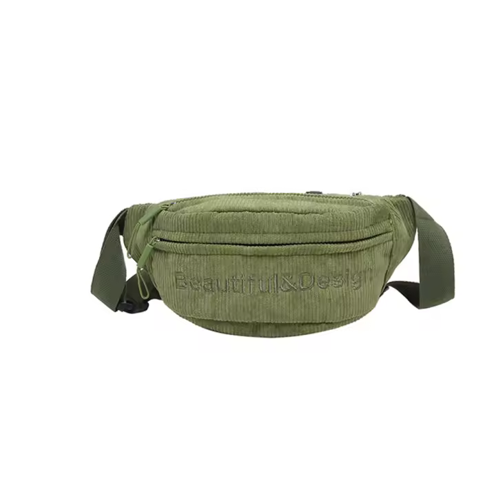 Bolsa De Cintura Para Mujer De Corduroy Con Bordado De Letras Bolso Transversal De Moda Bolso De Hombro Y Pecho - 1