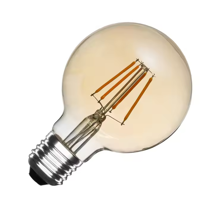 Bombilla LED vintage gold G80 8w, bombilla de filamento carcasa dorada E27 de 800lm, bombilla de estilo vintage decorativo, luz calida 2200K, Don Feliz - 1