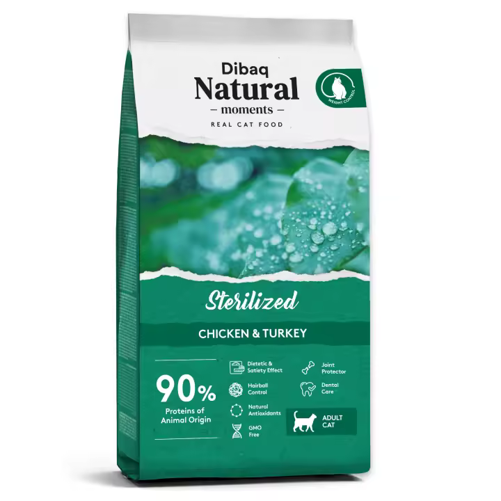 Dibaq Natural Cat, esterilizado, comida para gatos, pienso, pollo y pavo, low grain, 7 Kg - 1