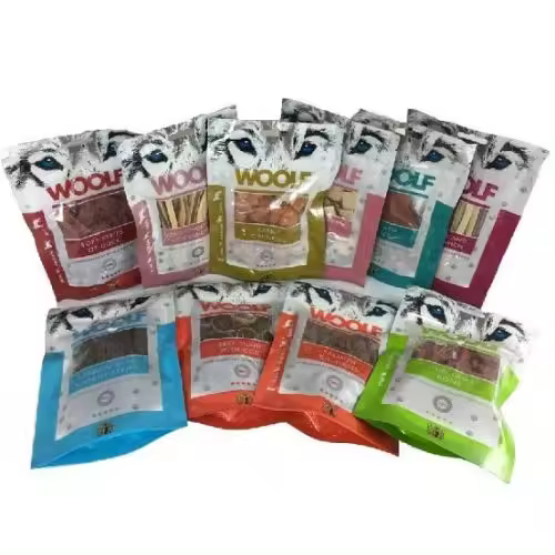 Pack de 10 bolsitas de snacks naturales para perro Woolf Classic - 1