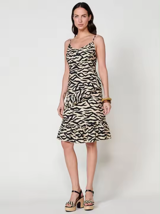Koroshi Vestido corto de tirantes regulables para mujer con escote pico y estampado animal multicolor - 1