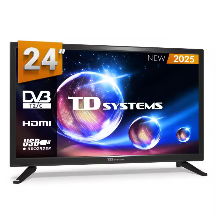 Televisor 24 Pulgadas HD, USB Grabador reproductor, Sintonizador digital DVB-T2/C - TD Systems PRIME24M20H - 1