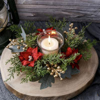 Corona De Bayas Artificiales Con Vela 25cm Decoración De Mesa Para Bodas Y Navidad Arreglo Floral Falso Para Centros De Mesa Y Fiesta - details 2