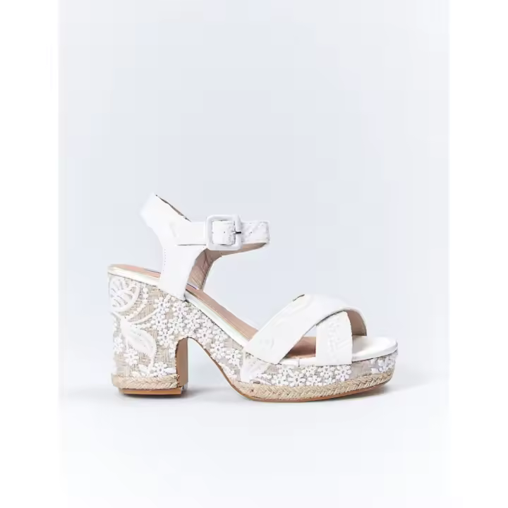 Sandalias plataforma mujer KTEY 523 BELINDA SANDALIA CRUZADA TACON YUTE BLANCO 32569 24V - 1