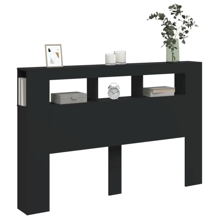 vidaXL Cabecero con LED madera de ingeniería negro 160x18,5x103,5 cm - 1