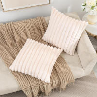 Funda De Cojín De Peluche De Conejo Falso Para Sofa Decoración De Interiores Tamaño 45x45cm Estilo Sólido Y Rayado Grueso Y Suave - details 9