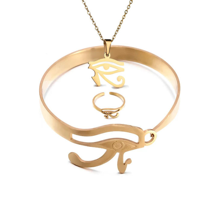 Juego De Joyas Retro Estilo Egipcio Con Ojo De Horus Anillo Abierto Collar Y Pulsera Para Hombres Y Mujeres Acero Inoxidable Amuleto