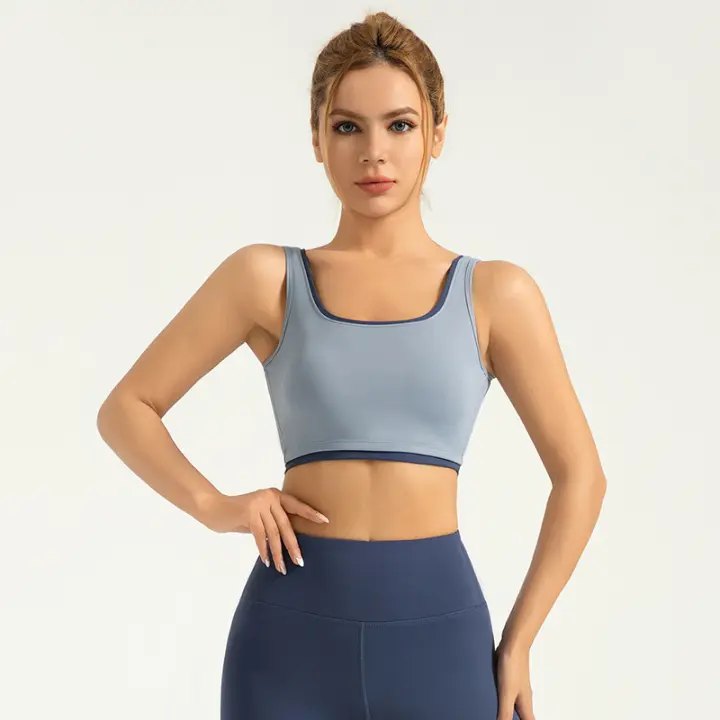 Chaleco deportivo altamente elástico con ribete de color bloqueado, sin necesidad de usar sujetador, chaleco de yoga a prueba de golpes y que encoge los senos - 1