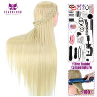 Cabeza peluquería Rubia 30 "76cm con pelo para entrenamiento o aprendizaje, práctica de estilismo, abrazadera trenzada, peluquería profesional, peinados. Cabeza de peluquería. Pelo RUBIO sintético. Distribuido por DistriLocu - details 0