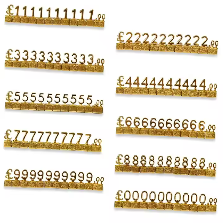 Etiqueta de precio digital 3D de metal ajustable, kit de 10 unidades, con precio cuadrado en GBP, para exhibición de tiendas y joyería. - 1