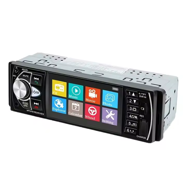 Car Player - Pantalla de 4,1 pulgadas, compatible con AVI/RMVB, sonido 3D estéreo, cámara trasera con 8 luces, mando a distancia - 1