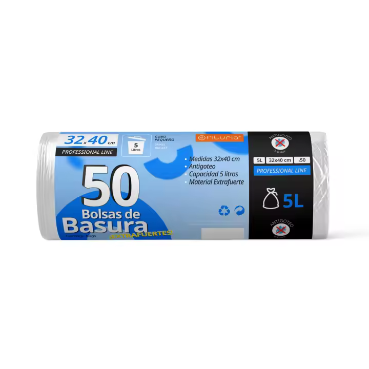 Bolsas de Basura, Bolsa Basura Resistente para Cubos Basura 5L, Antigoteo, Bolsas Ideales para Papelera de Baño, Oficina o Cocina, Apta Todo Tipo de Desechos, 32x40 cm - Ofituria (50 bolsas, 5L) - 1
