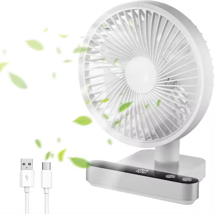 Ventilador de escritorio USB, actualización 2024, 4500 mAh, recargable por USB, 4 velocidades, pantalla de potencia, silencioso, potente flujo de aire, ideal para el hogar, el dormitorio y la oficina. - 1