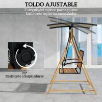Outsunny Columpio de Jardín Exterior de 2 Plazas Balancín de Jardín Exterior con Toldo Ajustable y Estructura de Metal Carga 240 kg 142x112x162 cm Natural y Beige - details 3