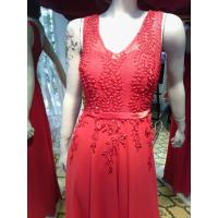 Sin marca Vestido de fiesta rojo de chifón, con piedras, estilo corte princesa, con cierre de cremallera, elástico en la espalda - details 3