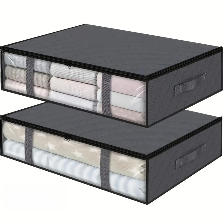 2pcs Grandes Sacos De Almacenamiento Bajo La Cama Organizador De Ropa No Tejido Ventana Transparente Manos Reinforced Para Edredones Fundas Para Cama