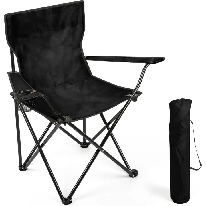 Silla Plegable para Camping, Pesca y Playa Portátil con Reposabrazos Portavasos y Bolsa de Transporte Resistente y Cómoda 50x50x80cm - 1