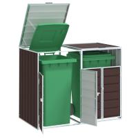 vidaXL Cobertizo contenedores dobles basura acero 144x81x113 cm en color Verde/Antracita/Marrón y más - details 2