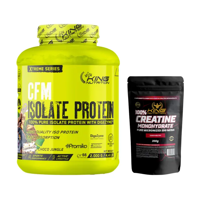 Proteína Isolada CFM 2KG con topping King Nutrition Xtreme – Con Promiko® y Enzimas Digestivas Digezyme®  Endulzada con Sucralosa  Sin Azúcares Añadidos + Creatina 200g - 1