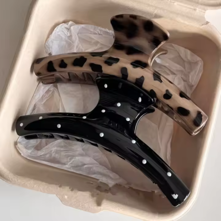Juego De 2 Pinzas Para El Cabello Vintage Con Estampados De Polka Dot Y Leopardo Y Geometría Para Mujeres Accesorio De Cabello Moda Casual - 1