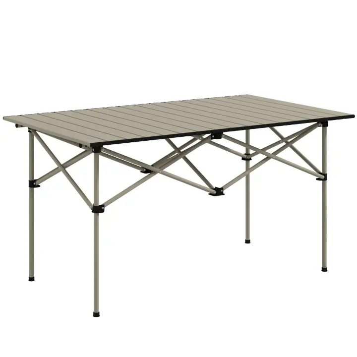 Outsunny Mesa Plegable Camping de Aluminio 95x55x50 cm con Tapa Enrollable y Bolsa de Transporte Mesa de Picnic Portátil Ligera para Acampar Senderismo Playa Caqui - 1