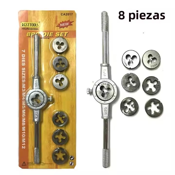 Nueva Herramienta De Juego De Taps Y Dies Métricas 8/12/20Pcs Juego De Herramientas Para Trabajar Metálicos Tamaños M3-M12 - 1