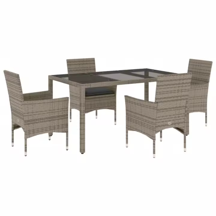 vidaXL Set comedor jardín 5 pzas y cojines ratán sintético vidrio gris - 1