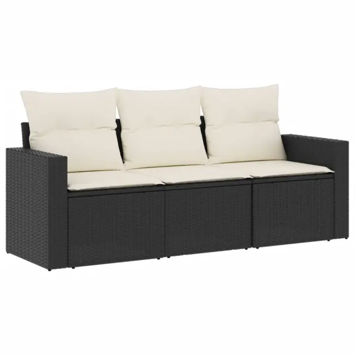 vidaXL Set de sofás de jardín con cojines 3 pzas ratán sintético Negro, Negro y crema, Marrón y crema Conjunto Terraza Muebles Jardín Exterior Juego de Muebles de jardín Mueble Jardín Exterior Muebles de Salon Exterior - 1
