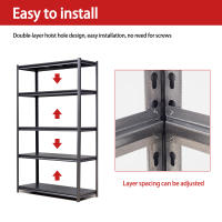 H198cm Estante Pesado 5-Estante de Almacenaje Metálico Capacidad de Carga 650kg, Altura Ajustable Estante Industrial para Garaje, Sótano y Taller, Negro, H198cm × W120cm × D45.7cm - details 4