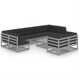 VIDAXL 3077261 conjunto de jardín de 9 sofás con cojines y una mesa de madera color gris - 1
