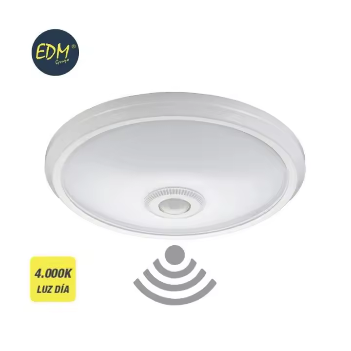 Aplique de superficie led con sensor ip20 15w 4000k luz día ø29x6cm EDM - 1