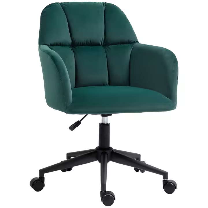 HOMCOM Silla de Oficina Regulable en Altura con Aspecto de Terciopelo Silla de Escritorio Silla Giratoria con Respaldo y Reposabrazos para Hogar Oficina Oficina - 1