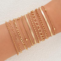 Juego De 11 Pulseras De Color Oro Punk Para Mujer Con Diseño De Corazón Y Cadena Cubana Pulsera Bohemia Moda Joyería Regalo - details 0
