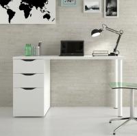 Meimon ATHENA Mesa despacho reversible 138x60 cm con buc integrado de 2 cajones y 1 puerta, tablero melaminizado E1, patas metálicas lacadas en blanco, guías metálicas, bisagras metálicas, cantos PVC, capacidad total 25 Kg, color Blanco Artik - details 0