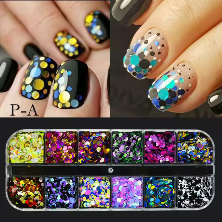 Polvo De Uñas Plateado Y Plateado Con Brillo 3D De 12 Celdas Decoración De Uñas Brillante Con Brillo Holográfico Accesorios Para Manicura - 1