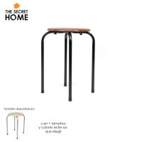 The Secret Home - Taburete de Metal con Base de Madera - Banqueta Apilable - Alto. 45 cm x Diámetro. Ø30 cm - details 0