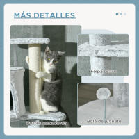 PawHut Árbol para Gatos de Suelo a Techo de 225-255 cm Torre para Gatos Ajustable en Altura con Cueva Plataformas Hamaca Postes Rascadores y Bolas Colgantes Ø60x225-255 cm Gris - details 5