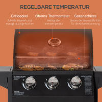 Parrilla de gas con 3 hemisores, 3 kW, Carro de Parrilla Móvil sobre Rueda, Mesa lateral de Parrilla reductor de presión, Manguera 121x55x109 cm - details 4