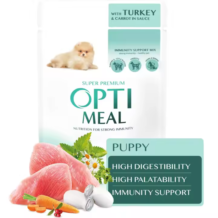 Comida húmeda completa para cachorros OPTIMEAL -pavo y zanahoria en salsa, PACK 12*100g - 1