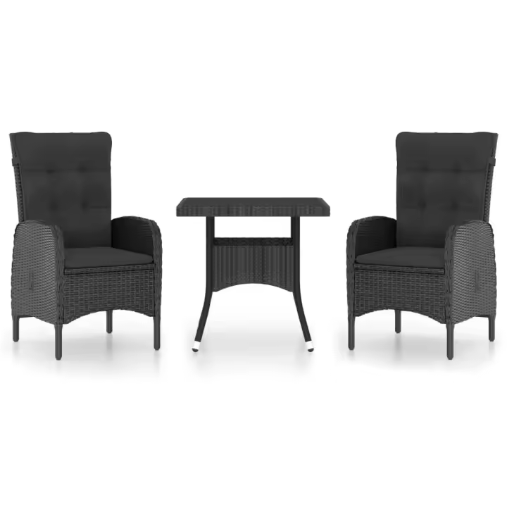 vidaXL Set de comedor de jardín 3 pzas ratán sintético y vidrio negro - 1