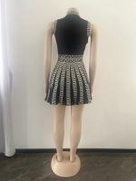Vestido Mini De Oficina Para Mujer Estampado Y Elástico De Tenis Con Cuello Redondo Y Falda Plisada Casual Middle Age Polyester - details 52