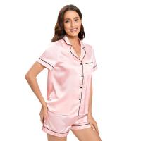 Conjunto De Pijamas De Seda Y Satén Para Mujer Verano Con Cuello Redondo Y Shorts 2 Piezas Dormitorio Elegante Pijama De Noche - details 7