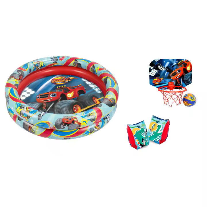 Set de Piscina Blaze, Manguitos hinchables Crocodile y Mini Basket Blaze para niños y niñas (4389) - 1