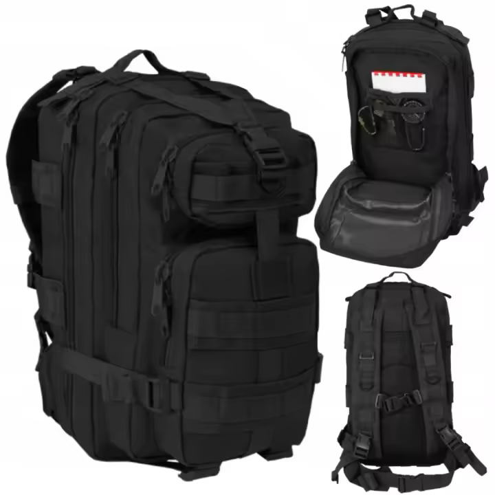 Steel Mule Mochila Grande Táctica Militar Color Negro 38L, impermeable y resistente. Ideal para operaciones largas, senderismo, airsoft y gym. Sistema MOLLE, 5 compartimentos, velcro para parches. Cómoda, ligera y reforzada. Ideal para viaje, moto, montañ - 1