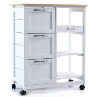 Carro de cocina con ruedas, práctico carro de servicio con 3 cajones y 3 niveles de almacenamiento, encimera de madera, estilo rústico en elegante blanco, isla de cocina 67x37x84 cm para optimizar tu espacio, Anaterra - details 0