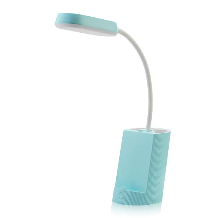 Moderna Lámpara de escriorio con portalápices, LED, pequeña, para dormitorio, Aprendizaje, Creative, portáthil, recargable, para Mesita de Noche, color Azul. - 1