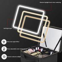 Nueva Caja De Maquillaje Portátil Con Espejo Y Luz LED Cubierta De PU Impermeable Para Viajes Organizador De Cosméticos - details 5