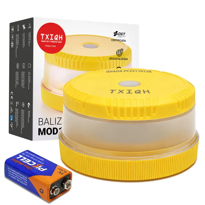 Baliza de emergencia V16 Geolocalización DGT 3.0 | con 3 Indicadores Led Conexíon | Bateria | GPS Homologada por DGT [SIM y Datos Pagados hasta 2038] - 1