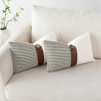 Pack de 2 Fundas de Cojín con Relleno - Almohadas Decorativas de Algodón y Lino con Rayas y Cuero Imitación - Ideal para Sofá, Salón o Dormitorio - 30x50cm - Marca REINO MANSIDI - details 6