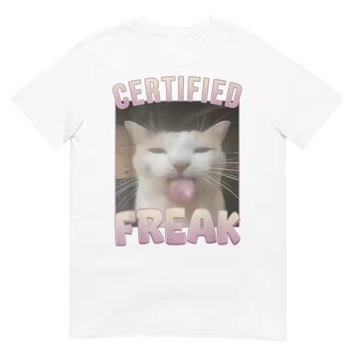 Camiseta Divertida De Gato Certified Freak Para Hombres Y Mujeres Talla Grande Con Estampado De Letras Manga Corta Moda Casual - 1